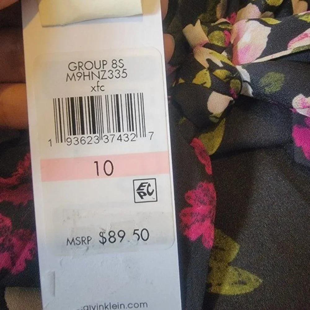 ✨Size 10 Women's Midi Skirt Calvin Klein Faux Wrap Floral Black Pink A-Line New✨ - Picture 6 of 8